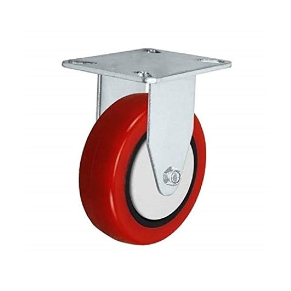 4"x1-1/4" Rigid Caster, RED Polyurethane ON POLYOLEFIN CORE Wheel ,
